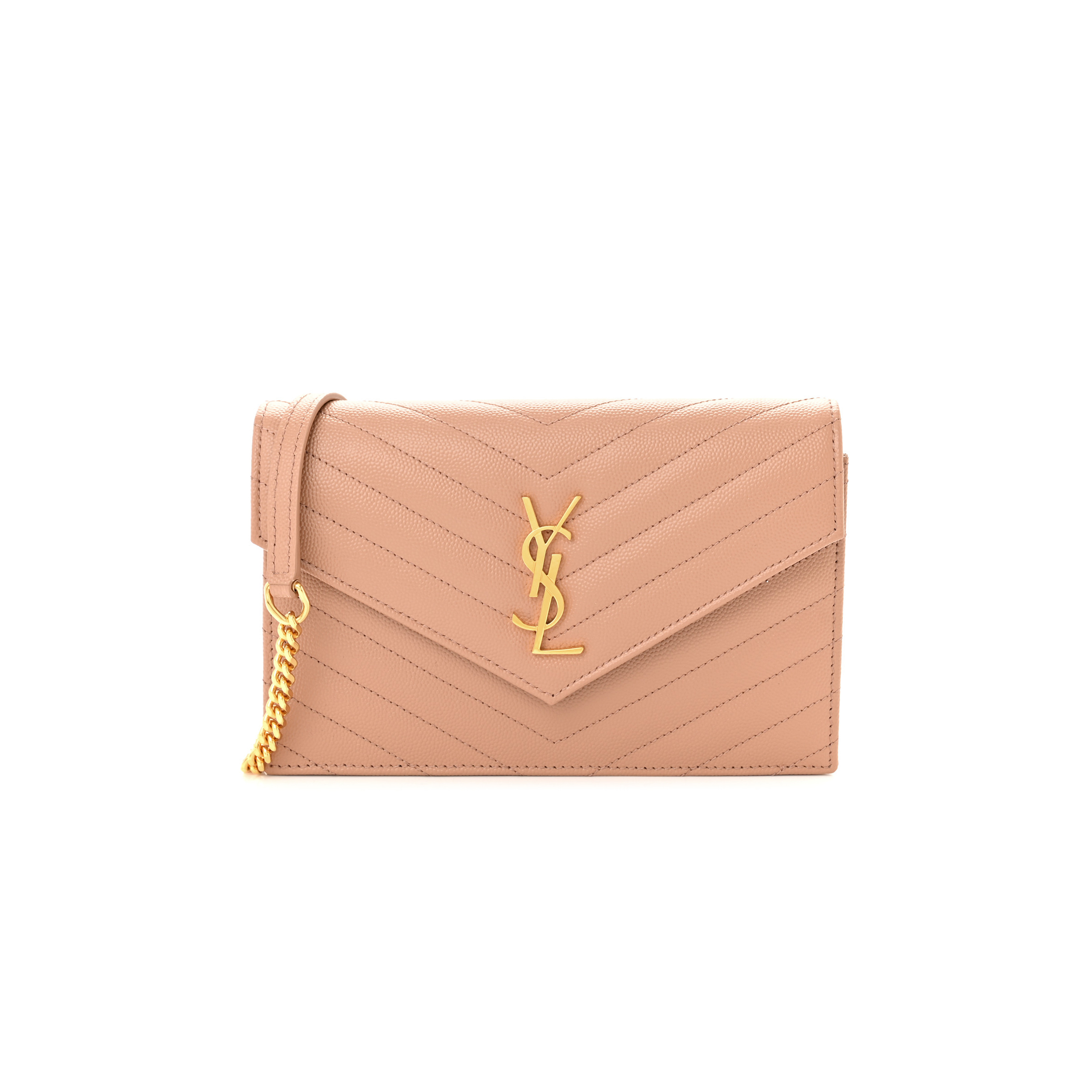 YSL CASSANDRE ENVELOPE CHAIN WALLET IN GRAIN DE POUDRE LEATHER 695108BOW019830 (19*12.5*3.5cm)